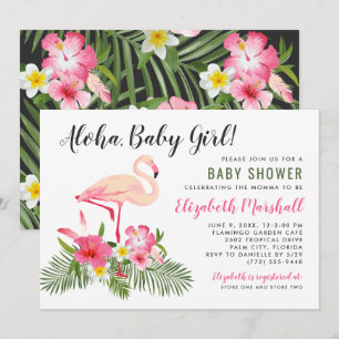 Invitation Baby Girl Flamant Hawaïen Tropical Cadeau de Naiss