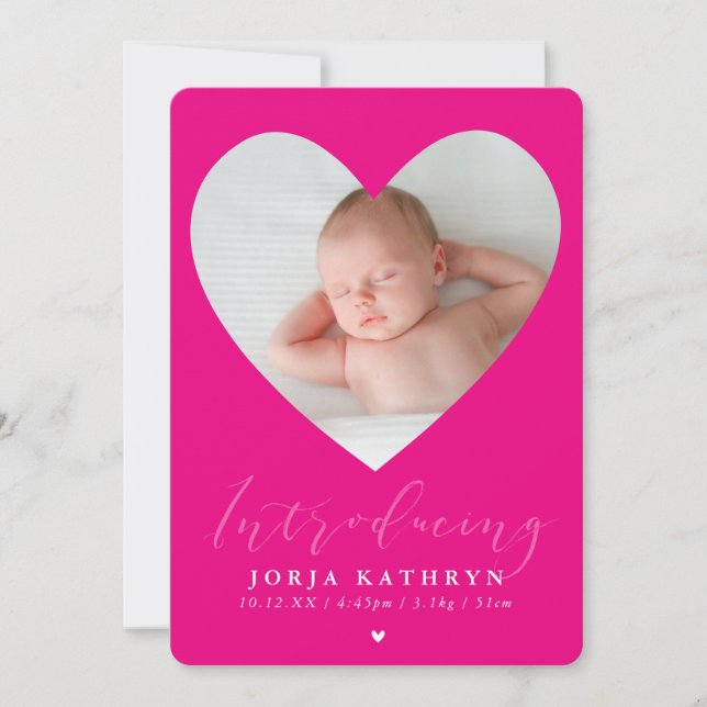 Invitation BABY GIRL introduire photo cadre coeur fushcia (Devant)