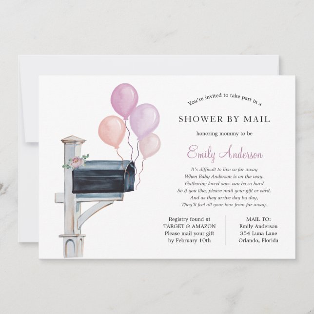 Invitation Baby Girl Longue distance douche par la poste (Devant)
