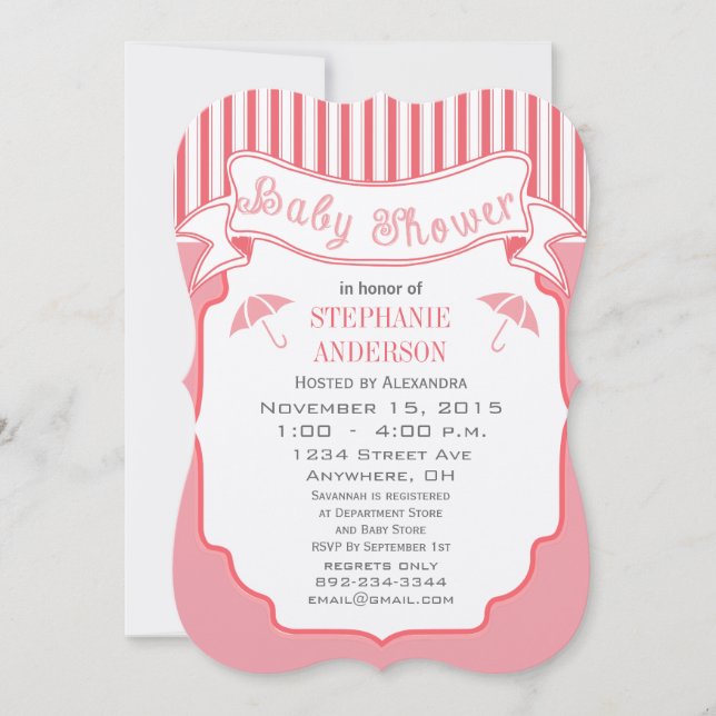 Invitation Baby Girl moderne mignonne Motif à bande douche (Devant)