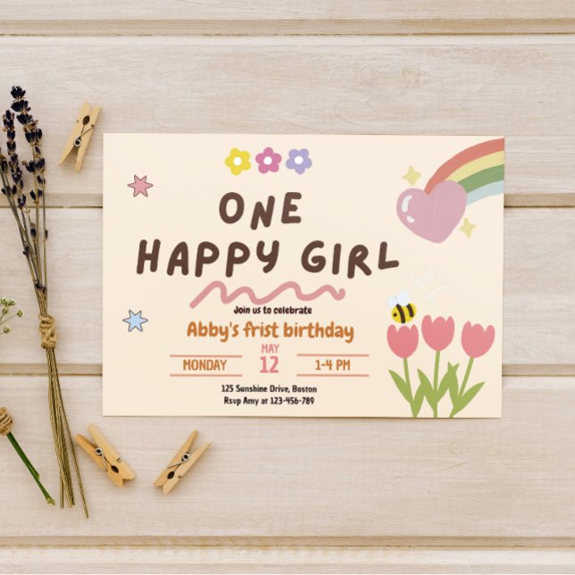 Invitation Baby Girl One Happy Girl Anniversaire (Créateur téléchargé)