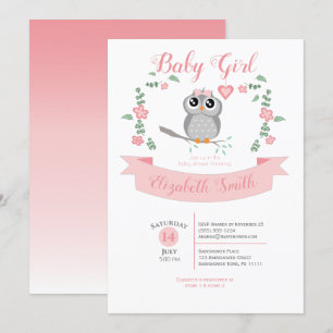 Invitation Baby Girl owl bear baby shower