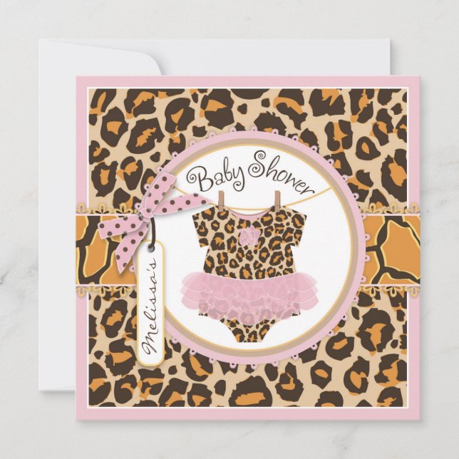 Invitation Baby Girl Pink Tutu Cheetah Baby shower d'impressi (Devant)