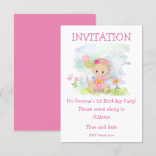 Invitation Baby Girl rose Première fête d'anniversaire