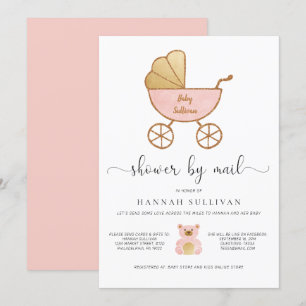 Invitation Baby Girl Shower par Mail Retro Carriage Pink Gold