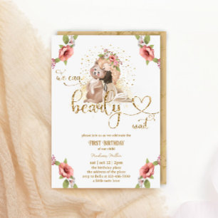 Invitation Baby Girl Teddy Bear Première fête d'anniversaire