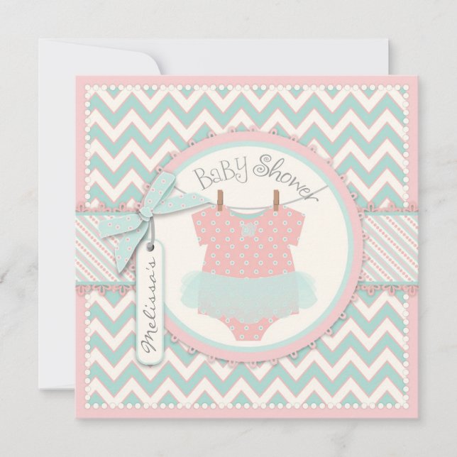 Invitation Baby Girl Tutu Chevron Baby shower d'impression (Devant)
