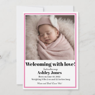 Invitation Baby Girl Welcome with Love Card