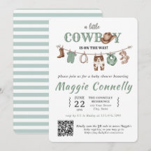 Invitation Baby Green Little Cowboy arrive en rout