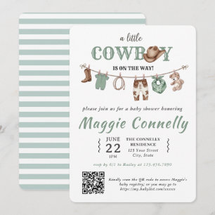 Invitation Baby Green Little Cowboy arrive en rout