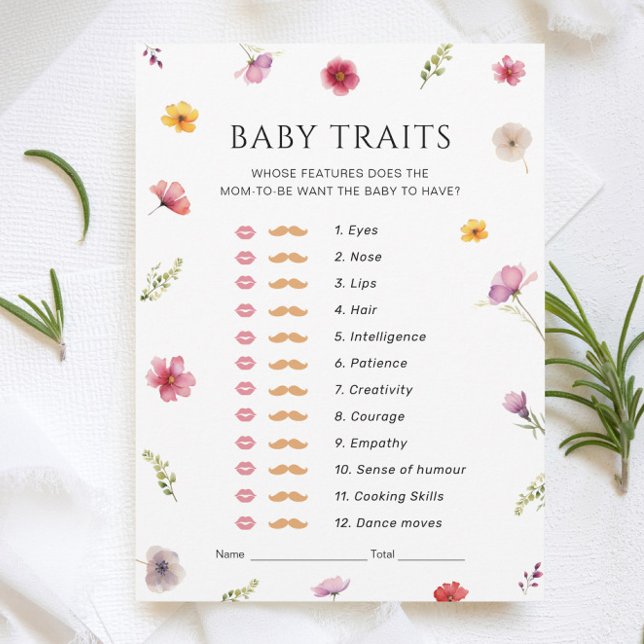 Invitation Baby in Bloom Baby shower Baby Traits Game Card (Créateur téléchargé)
