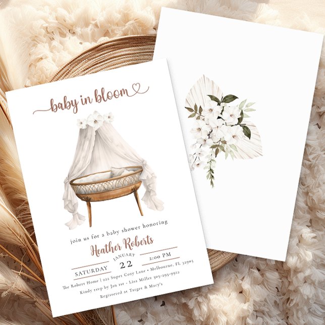 Invitation Baby In Bloom Baby shower Boho tendance (Baby In Bloom Baby Shower Invitation)
