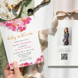 Invitation Baby in Bloom Baby shower Floral QR Code Registre
