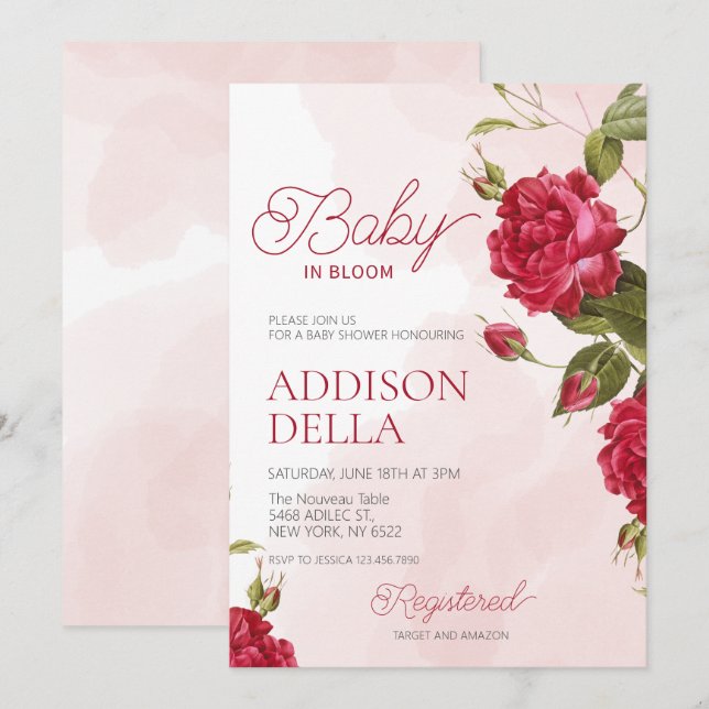 Invitation Baby In Bloom Baby Shower Printemps été floral (Devant / Derrière)