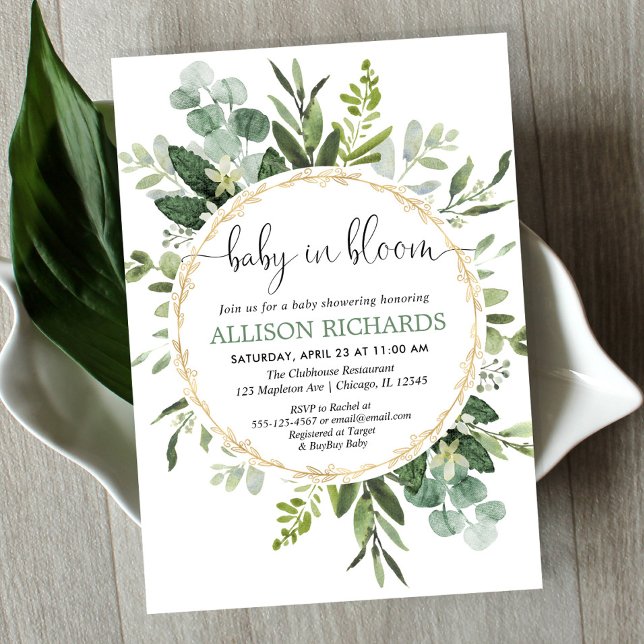 Invitation Baby in Bloom baby shower vert neutre pour les fem (Créateur téléchargé)
