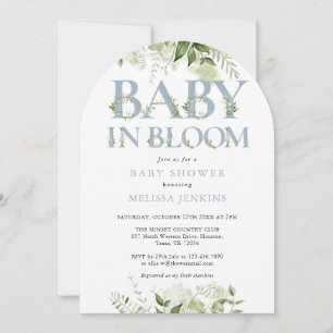Invitation Baby In Bloom Bleu Poussiéreux Baby Shower
