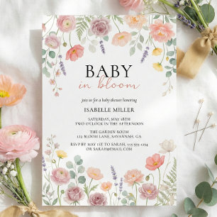 Invitation Baby In Bloom Blush & Teal Floral de Printemps Bab