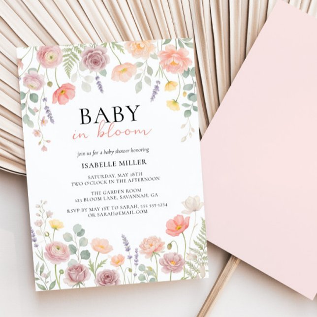 Invitation Baby In Bloom Blush & Teal Spring Floral Shower  (Baby In Bloom Blush & Teal Spring Floral Shower Invitation)