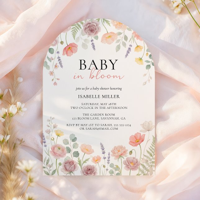 Invitation Baby In Bloom Blush Teal Spring Floral Shower Arch (Baby In Bloom Blush Teal Spring Floral Shower Arch Invitation)