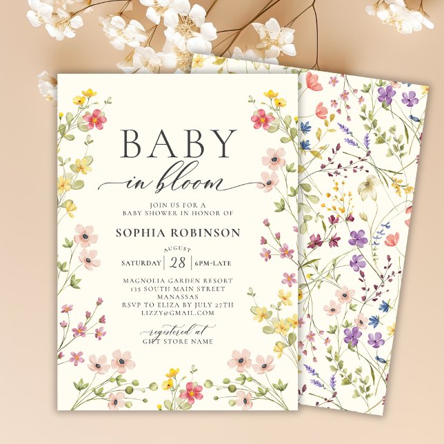 Invitation Baby in Bloom Boho Baby shower Fleur sauvage (Créateur téléchargé)