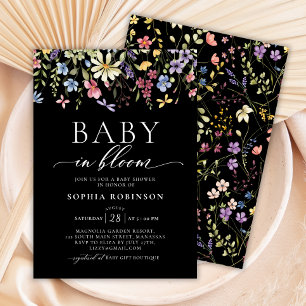 Invitation Baby in Bloom Boho Fleur sauvage Baby shower noir