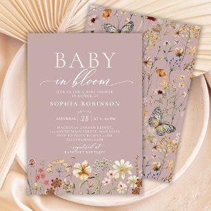 Invitation Baby in Bloom Boho Fleur sauvage Baby shower rose