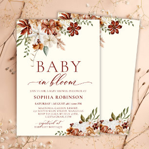 Invitation Baby in Bloom Boho Fleur sauvage Baby shower rusti