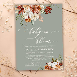 Invitation Baby in Bloom Boho Fleur sauvage Baby shower vert