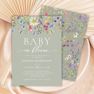 Invitation Baby in Bloom Boho Fleur sauvage Baby shower vert