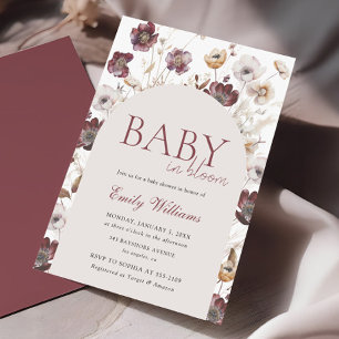 Invitation Baby in Bloom Bourgogne Baby shower Fleur sauvage