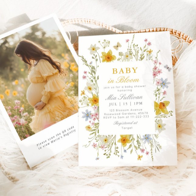 Invitation Baby in Bloom Butterfly baby shower photo floral (Créateur téléchargé)