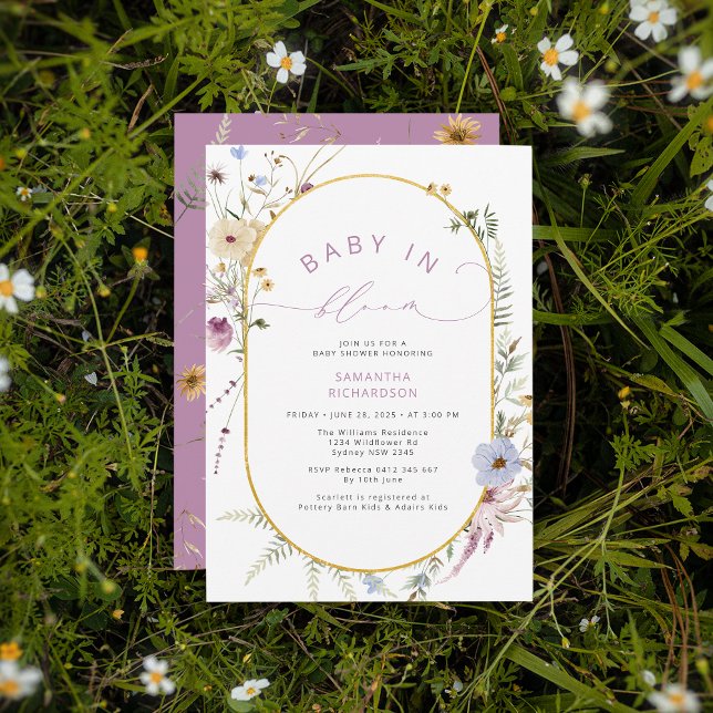 Invitation Baby in Bloom Chic Baby shower Fleur sauvage (Créateur téléchargé)