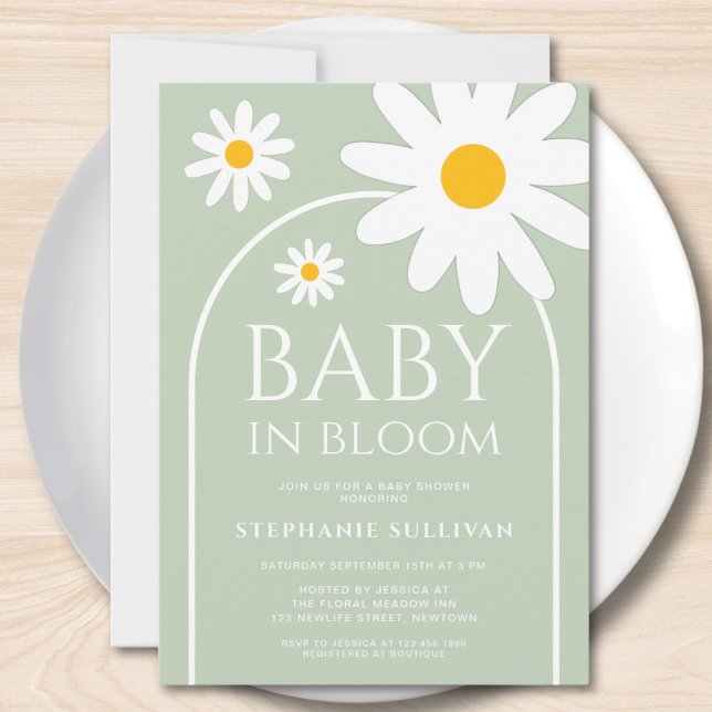 Invitation Baby in Bloom Daisy Green Baby Shower (Créateur téléchargé)