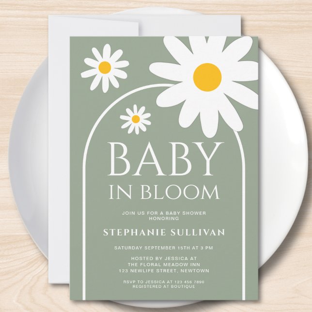 Invitation Baby in Bloom Daisy Sage Green Baby Shower (Créateur téléchargé)