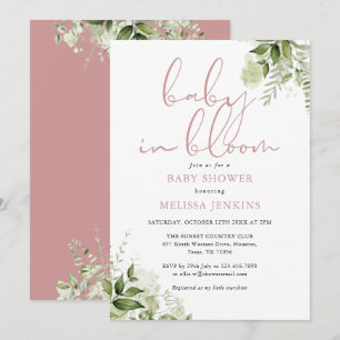 Invitation Baby In Bloom Dusty Rose Greenery Baby Shower