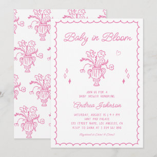 Invitation Baby in Bloom Fille Baby Shower Rose Dessinée à la