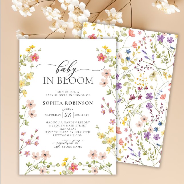 Invitation Baby in Bloom Fleur sauvage Baby shower bohème (Créateur téléchargé)