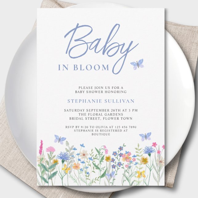 Invitation Baby in Bloom Fleur sauvage Baby shower garçon (Créateur téléchargé)