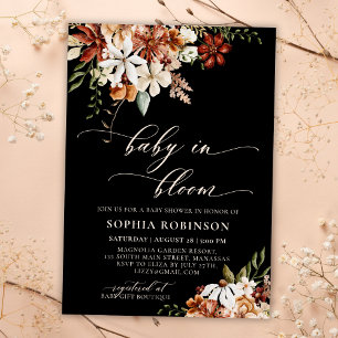 Invitation Baby in Bloom Fleur sauvage Baby shower noir