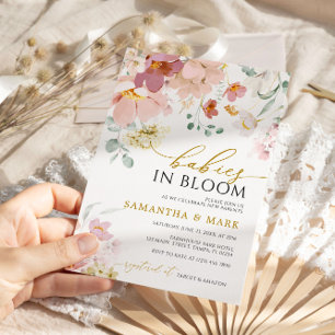 Invitation Baby in Bloom Fleur sauvage Twins Baby shower