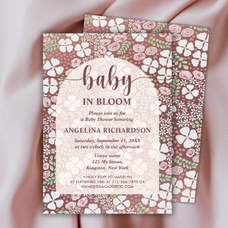 Invitation Baby In Bloom Floral Arch Brown Baby Girl Shower 