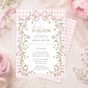 Invitation Baby in Bloom Floral Gingham Fête Prénatale