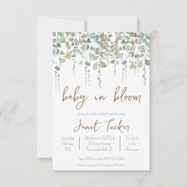 Invitation Baby in Bloom Green and Stars Baby shower (Devant)