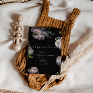 Invitation Baby in Bloom Moody Peony Dark Floral Baby Shower