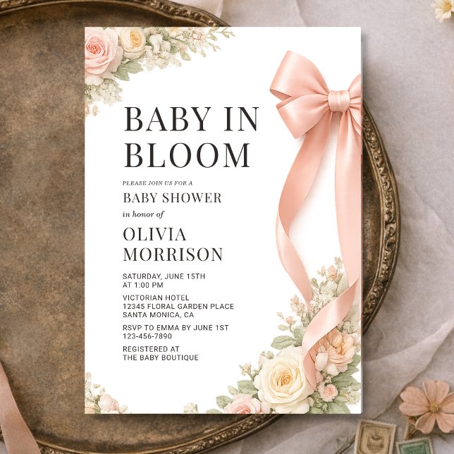 Invitation Baby In Bloom Pink Bow Coquette Baby Shower (Créateur téléchargé)