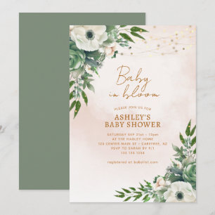 Invitation Baby in Bloom Sage Baby shower vert
