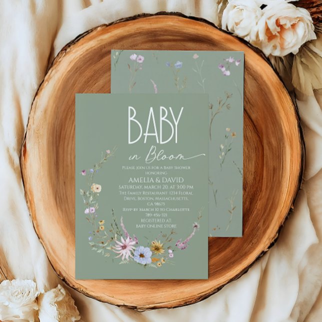 Invitation Baby in Bloom Sage Green Baby shower Fleur sauvage (Créateur téléchargé)