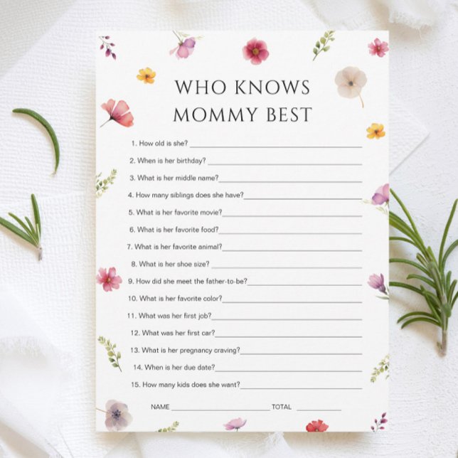 Invitation Baby in Bloom Shower Who Knows Mommy Game Card (Créateur téléchargé)