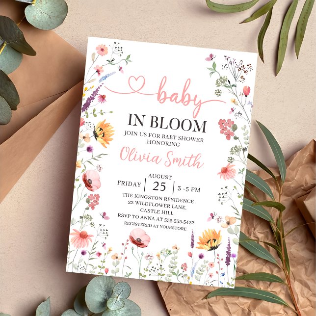 Invitation Baby in Bloom Spring Fleur sauvage Baby shower flo (Créateur téléchargé)