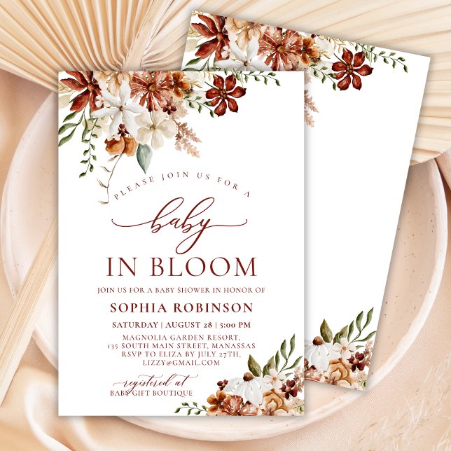 Invitation Baby in Bloom Terracotta Baby shower Fleur sauvage (Créateur téléchargé)